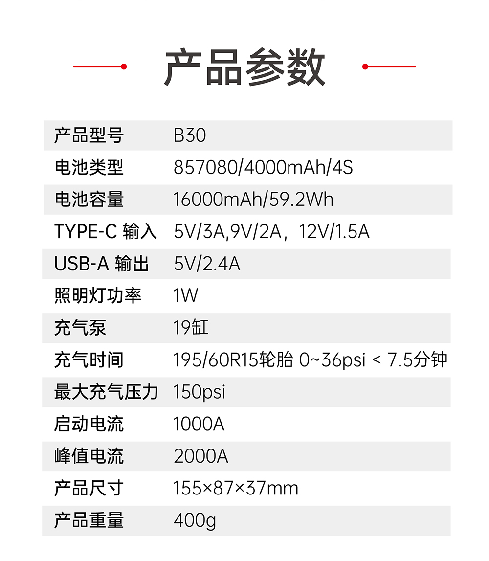 电将军B30汽车应急启动电源充气泵一体机03