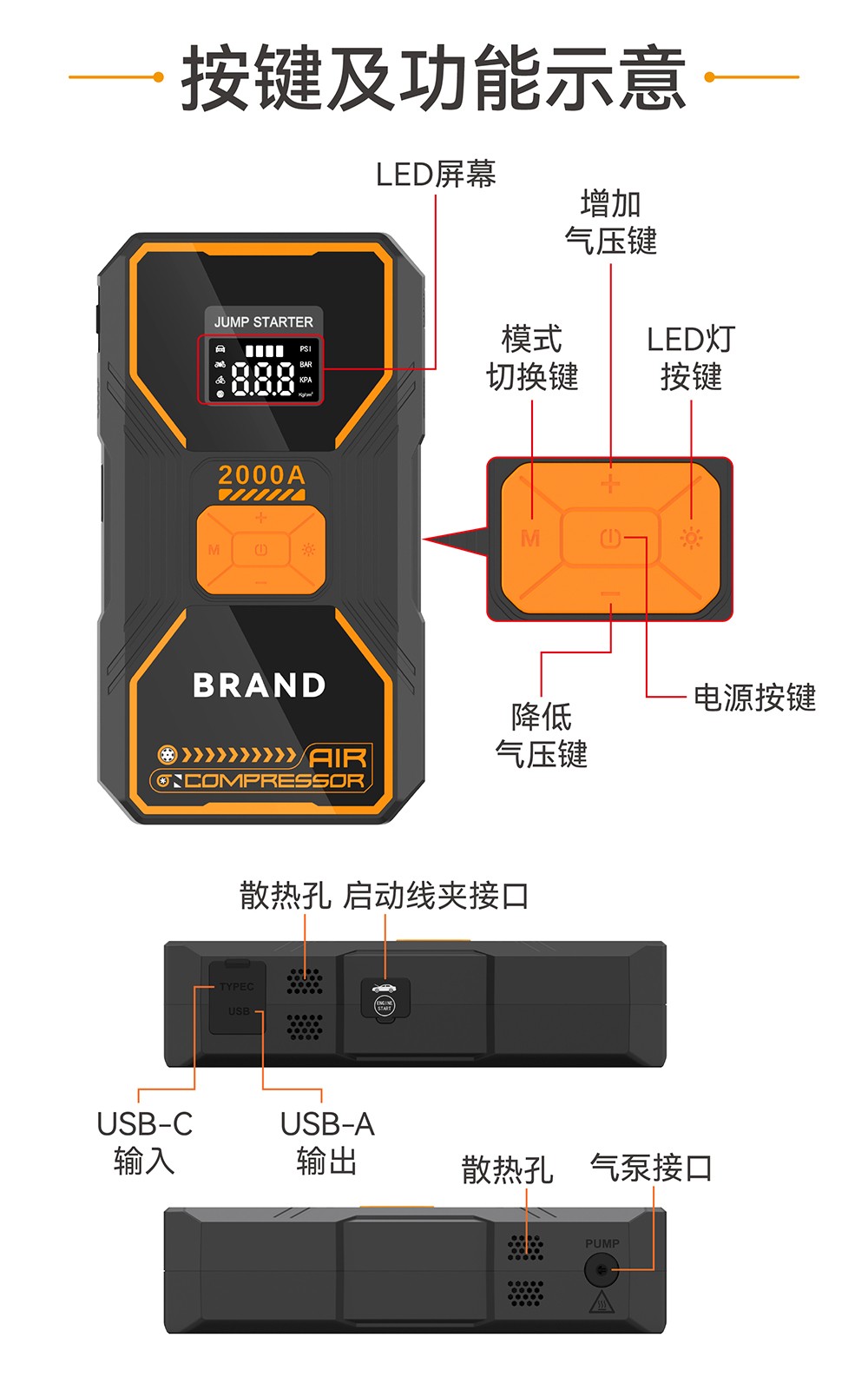电将军B31汽车应急启动电源充气泵一体机_03
