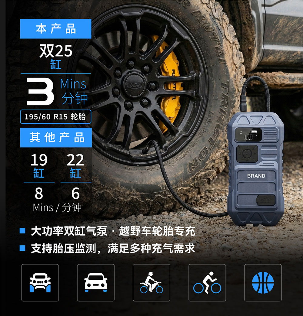 B33 16000mAh  59.2Wh 双25缸 2000A 搭电充气一体机_08